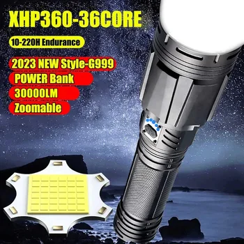 30000LM XHP360 Güçlü LED el feneri USB şarj edilebilir meşale ışık Taktik Fener Uzun Atış Kamp Avcılık Açık El Lambası