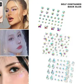 3D İnci Yüz Göz Farı Çıkartmalar Kendinden Yapışkanlı Vücut Kaş Göz Farı Sticker Mücevher Makyaj Kristal Dekorasyon çıkartmaları Dövme