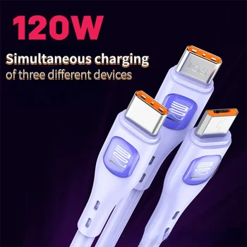3in1 6A 120W USB Hızlı şarj kablosu iPhone mikro USB Tip-C 8-Pin şarj kablosu İçin Huawei Samsung Xiaomi Wird Kablosu