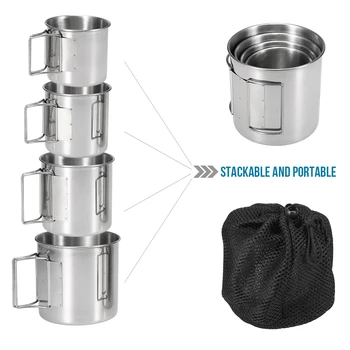 4 Adet Paslanmaz Çelik kap seti Açık Sofra Pot su kupası Bardak Katlanabilir Saplı Kamp Piknik Yürüyüş Seyahat İçin