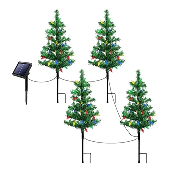 4-Pack Güneş küçük Noel ağaç ışıkları fener Mini Noel ağacı ışıkları ile dış yol sundurma bahçe süsleri dayanıklı