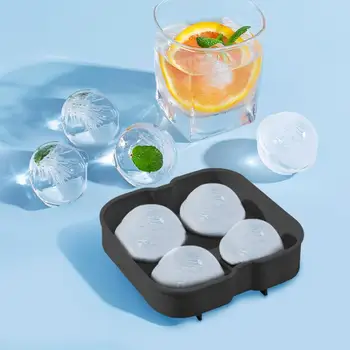 4 Yuvarlak silikon kalıp Siyah Buz topu kalıbı Yuvarlak buz kalıbı Kalıp Gıda Sınıfı Yeniden Kullanılabilir Buz Küpü Makinesi Dondurma Araçları Mutfak Aracı