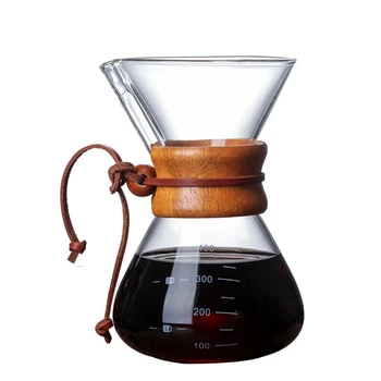 400ML Klasik cam kahve demliği Ahşap Saplı İsıya Dayanıklı Kahve Makinesi Üzerine Dökün Manuel Kahve Makinesi El Damlatıcı