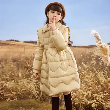 5-14 Yıl Yeni Kış Kız uzun kaban Sıcak Tutmak Moda Rüzgar Geçirmez Parka Ceket Kapşonlu Fermuar Giyim Genç Çocuk Giysileri