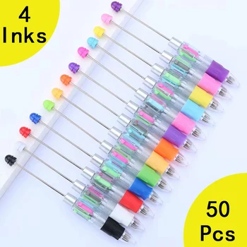 50 Adet DIY Çok Renkli Boncuklu Tükenmez Kalem Sevimli Okunabilir Kalemler 4 Renk Geri Çekilebilir tükenmez kalem Öğrenci Okul Malzemeleri