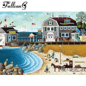 5d elmas boyama sahil evi dıy çapraz dikiş kitleri Amerikan bayrağı mozaik sanatı Tam Taklidi Resim Ev Dekor AA3800