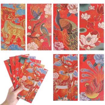 6/12 adet Çin Kırmızı Zarf Yeni Yıl Hongbao Şanslı Para Cebi Bahar Festivali Düğün Kırmızı Paket Para Torbalar