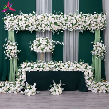6. 8x1. 4ft Yapay Yeşil Beyaz Çiçek Sıra Gül Okaliptüs Çiçek Düzenleme Düğün Olay Zemin Dekorasyon Mariage Sahne