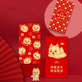 6 ADET 2024 Çin Ejderha Yılı Kırmızı Zarf Yaratıcı Karikatür Bahar Festivali Doğum Günü Düğün Şanslı Para Zarfları Kırmızı Paket
