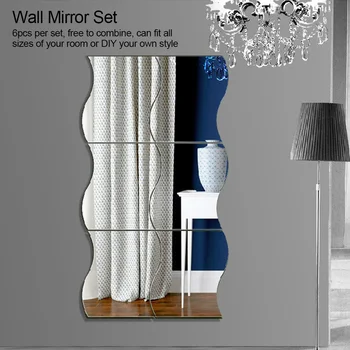 6 Adet/takım Dalgalar Şekil Duvar Ayna Sticker Ücretsiz Kombinasyonu Ev Banyo Dekor