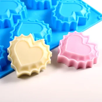 6 delikli silikon kalıp Sabun Fondan Mus Kalıpları Kalp Çiçek Kek Bisküvi Puding Ekmek silikon kalıp Kek Dekorasyon