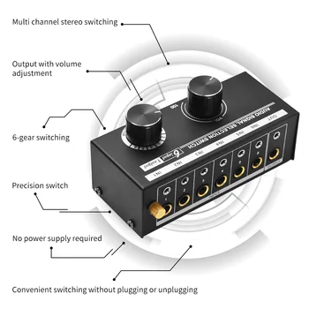 6-in-1-out Ses Sinyali Seçici Switcher 6 Giriş ve 1 Çıkış Kaynağı Seçimi Switcher Ses Sinyali