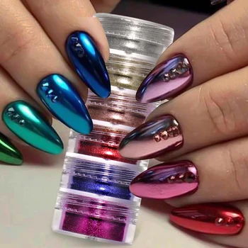 6 Kutu / takım Glitter Ayna Toz Tırnak Tozu Bukalemun Aurora Metalik Etkisi Pigmentler Lazer UV Jel Tırnak DIY Manikür Dekorasyon