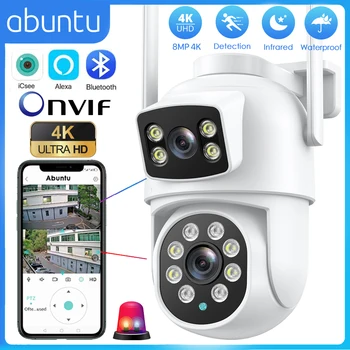 8MP 4K PTZ Wifi Kamera Çift Lens Çift Ekran Açık Video Gözetim Kamera Renkli Gece Görüş CCTV Güvenlik IP Kamera İCSEE