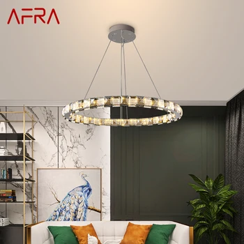 AFRA Modern kristal kolye lamba yuvarlak yüzük LED yaratıcı lüks avize ışık dekor oturma yemek odası için