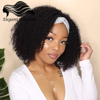 Afro Kıvırcık Bob Kafa Bandı Peruk 180 % Yoğunluk Olmayan Dantel Tutkalsız Peruk 22 İnç Doğal Siyah Kinky Kıvırcık insan saçı peruk Siyah Kadınlar için
