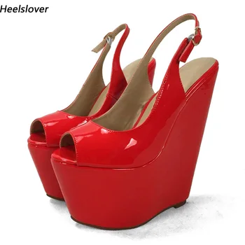 Ahhlsıon Kadın Sandalet Süper Yüksek Takozlar Topuklu Rugan Peep Toe Güzel Kırmızı Turuncu parti ayakkabıları Bayanlar ABD Boyutu 4-14