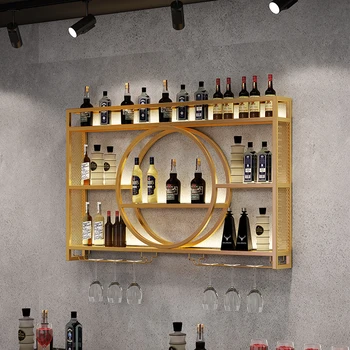Altın Asılı Şarap Bar Dolabı Metal Modern Dikey Ticari Bar Raf Bira Restoran Ev Stojak Na Wino Bar Süslemeleri