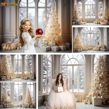 Altın Glitter Noel ağaç dekor Kış Arka Plan Mum Hediye Standında Zemin Doğum Günü Düğün Fotoğraf Stüdyosu Malzemeleri