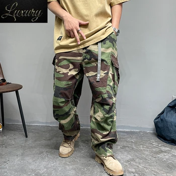 Amerikan Streetwear Yüksek Kaliteli Kumaş Açık Askeri Kamuflaj Taktik Kargo Pantolon Erkek Giyim Harajuku günlük pantolon