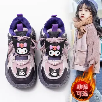 Anime Sanrioed Kuromi Çocuklar Polar Sneakers Öğrenci Karikatür koşu ayakkabıları Kız Açık rahat ayakkabılar Kaymaz Sevimli Çocuk Ayakkabı Hediye