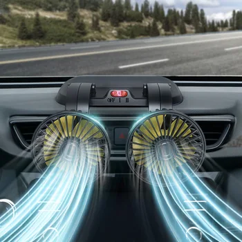 Araba fanı 12V Elektrikli Otomatik Soğutma Fanı USB 360 Derece Ayarlanabilir Çift Kafa Düşük Gürültü Otomobil Araç Fan Araba Kamyon RV