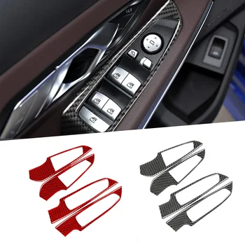 Araba Pencere Anahtarı Kaldırma Paneli Düğmesi Çerçeve Trim Dekor Çıkartmalar BMW G20 G28 3 Serisi 2019-2020 4 adet Karbon Fiber Aksesuarları