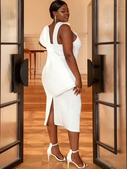 Artı Boyutu Papyon Parti Elbise Beyaz Kolsuz Bodycon Kulübü Olay Kutlamak Kokteyl Nedime Önlük Kıyafetler Kadınlar için 2024 4XL