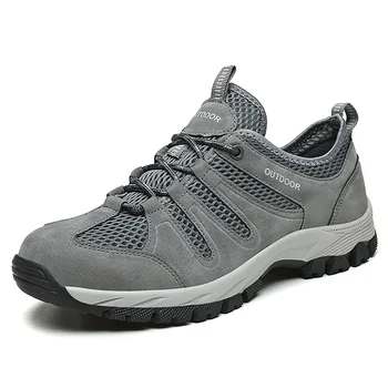 Artı Size48 Açık Gri yürüyüş ayakkabıları Yaz Erkek Örgü Nefes erkek spor ayakkabılar Açık Koşu Trekking Sneakers Dağ Ayakkabıları