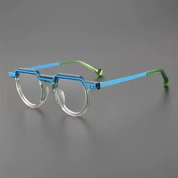 Asetat yarım daire gözlük çerçevesi erkek moda renkli metal el yapımı optik gözlük çerçevesi kadın miyopi reçete gözlük
