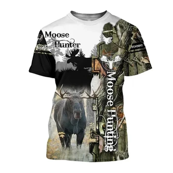 Avcılık T Shirt Erkekler İçin 3D Baskı Hayvan Grafik Vintage T-Shirt Ropa Hombre Açık Rahat Büyük Boy Camiseta Kısa Kollu Üstleri
