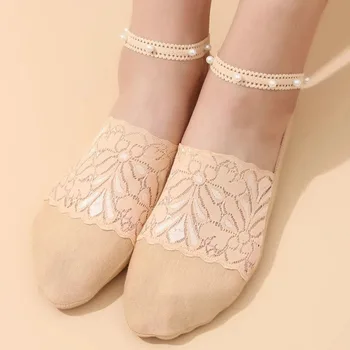 Bahar 2023 Kadın Dantel Çorap, Kadın Jartiyer Kemer İnci Halhal Çorap Katı Pamuk Görünmez Tül Çorap Yaz Nefes Çorap