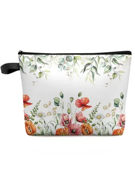 Bahar Okaliptüs Haşhaş Çiçekler Makyaj Çantası Kılıfı Seyahat Essentials Lady Kadınlar Kozmetik Çantaları Tuvalet Organizatör Depolama Kalem Kutusu