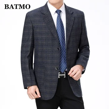 Batmo 2024 yeni geliş yüksek kalite pamuk ekose casual blazer erkekler , erkek takım elbise ceketler, erkekler 52