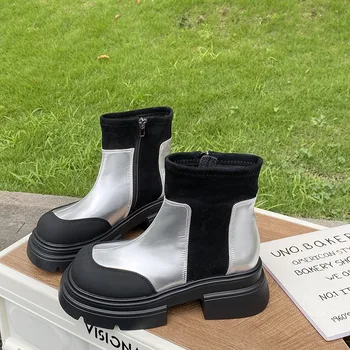 Bayan Botları Yeni Moda Kış Ayakkabı Kadınlar için Yuvarlak Ayak Çizmeler - Kadın Takunya Platformu Düşük Orta Buzağı Kar 2023 Yüksek Topuk