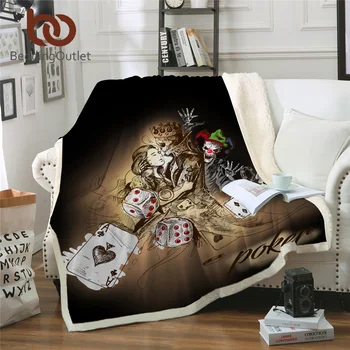 BeddingOutlet Kafatası yatak battaniyesi Çiftler için Poker Kartları Zar Palyaço Atmak Battaniye Gotik Skeçler Ev Tekstili 150x200cm manta