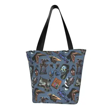 Beetlejuice Böcek Koleksiyonu alışveriş çantası Kadın Tuval kol çantası Çanta Dayanıklı Korku Cadılar Bayramı Bakkaliye Alışveriş Çantaları
