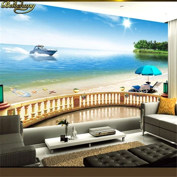beibehang Deniz Manzarası manzara palmiye özel kişiselleştirilmiş otel büyük duvar oturma odası zemin dikişsiz kumaş 3d duvar kağıdı duvarlar