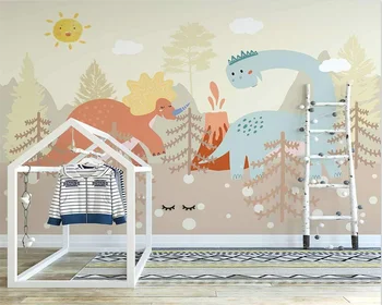 beibehang papel de parede Özel İskandinav yeni modern el-boyalı sevimli dinozor çocuk odası arka plan duvar kağıdı
