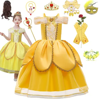 Belle Prenses Kostüm Cosplay Giyinmek Kızlar doğum günü hediyesi Cadılar Bayramı Partisi Tutu Balo Kolsuz Zarif Elbise