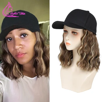 Beyzbol şapkası Saç Dalga Kıvırcık Bob Saç Ayarlanabilir Peruk Şapka Ekli Kısa Uzantıları Sentetik Kadınlar için Mix Kahverengi Sarışın