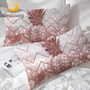 BlessLiving Ananas Yastık Kılıfı Ev Geometrik Dalga Lüks Glitter Yastık Sham Tropikal Meyve 3D 2 adet Yastık Kılıfı yatak