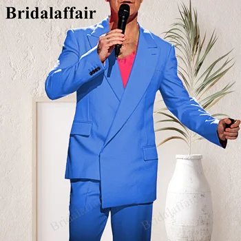 Bridalaffair Mavi Yüksek Kaliteli erkek Iş Rahat High-End Basit Zarif Moda Parti Alışveriş Beyefendi Ince Takım Elbise Ceket