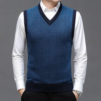 BROWON Marka Kazak Erkek Giysileri 2024 Sonbahar Yün Düz Renk Örme Kazak Yelek Erkekler Moda Jakarlı Kalın Kış Giyim