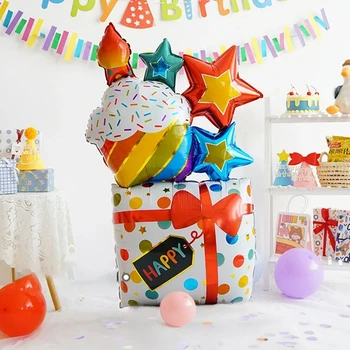Büyük Doğum Günü Pastası Folyo Balonlar Karikatür Ayı Kek Balon Çocuk Oyuncakları Mutlu Doğum Günü Partisi Dekorasyon Malzemeleri Fotoğraf Sahne INS