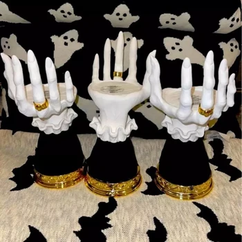 Cadı El Şamdan Cadılar Bayramı Palmiye mumluk Gotik Dekor aperatif kasesi Standı Reçine Süs Cadılar Bayramı Süslemeleri Ev İçin