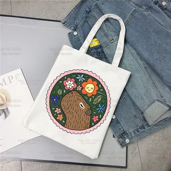 Capybaras Kawaii alışveriş çantası keten çantalar Alışveriş Jüt Çanta Karikatür Hayvan Sevimli Katlanabilir Çanta yeniden kullanılabilir çantalar Alışveriş Tuval