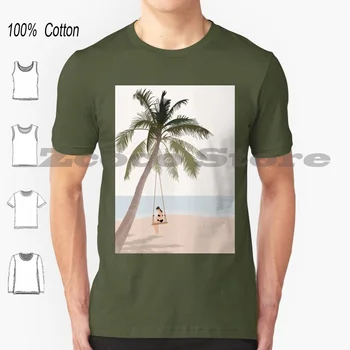 Cennet Aklımda / Dijital Bir, Minimal İllüstrasyon, T-Shirt %100 % Pamuk Erkekler Kadınlar Kişiselleştirilmiş Desen Seyahat Salıncak