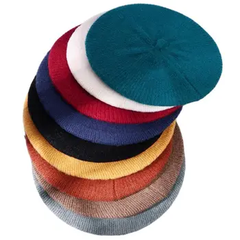 COKK Sekizgen Şapka Kadın Bere Kadın Sonbahar Kış örgü şapkalar Kadınlar Için Örgü Yün Büyük Boy Fransız Şapka Gorras Katı