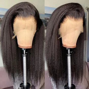 Dantel ön peruk Kinky düz insan saçı peruk HD Şeffaf Yaki Düz dantel ön insan saçı peruk s Kadın için insan saçı